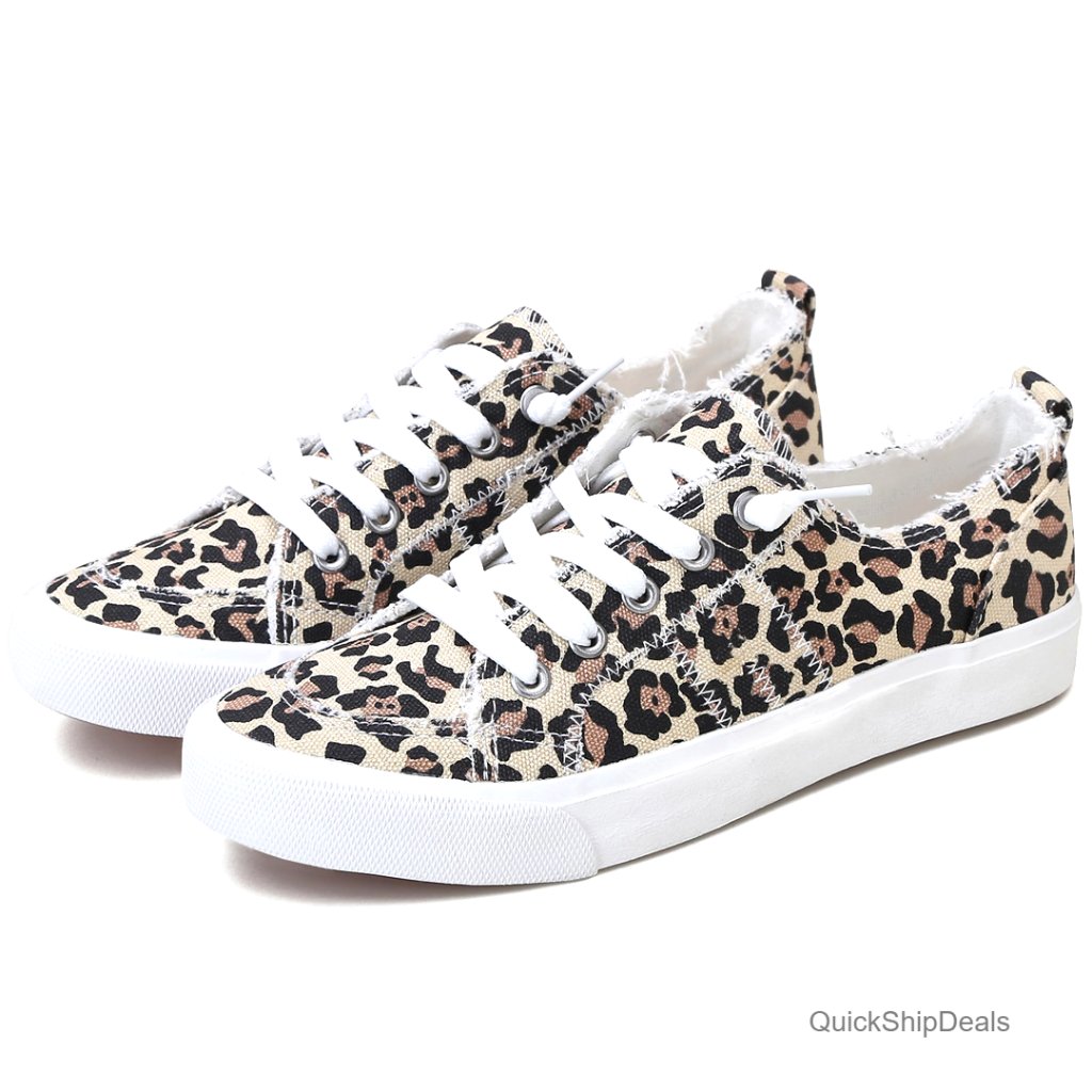 Women's Canvas Slip-On Sneakers With Memory Foam, Rubber Sole, Leopard Print